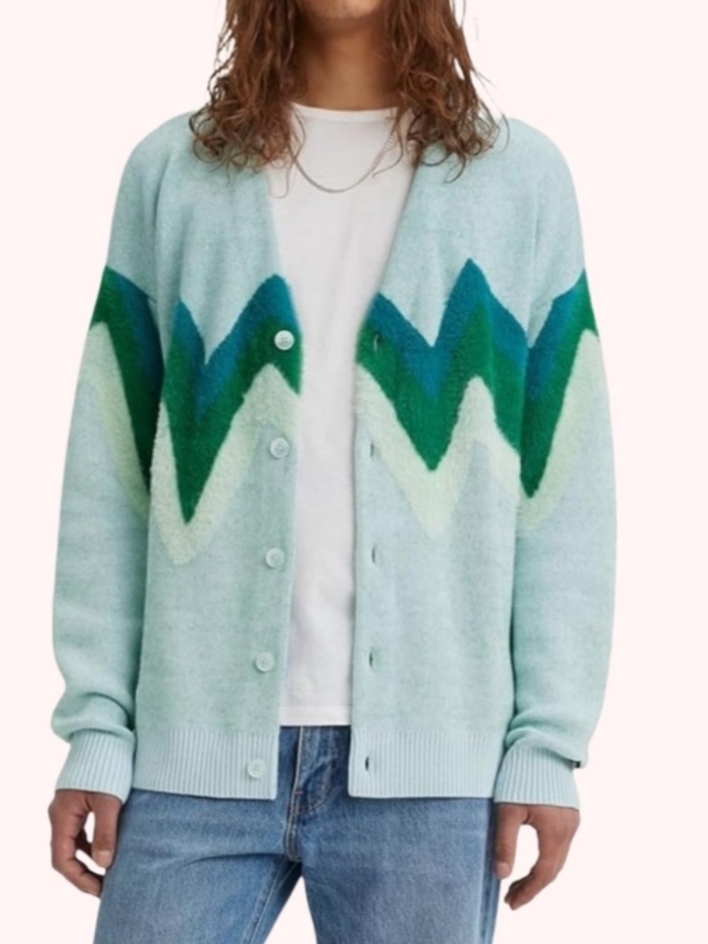 NWOT Levi’s Rare Unisex Soft Cozy Light Mint Zigzag Button Down Cardigan
